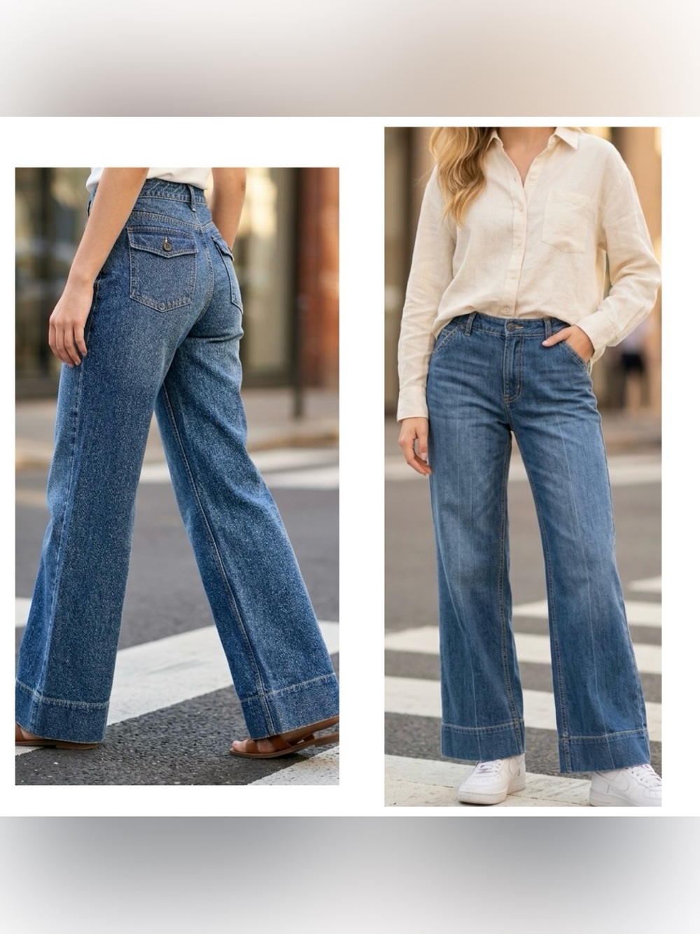 Talbots Vintage Women's Sz 12 Wide-Leg High-Rise Jeans - medium wash Blue Denim